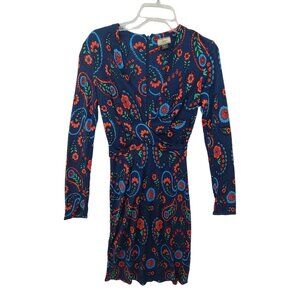 Issa London Women's Paisley Sz 4, Navy Blue, Long Sleeves